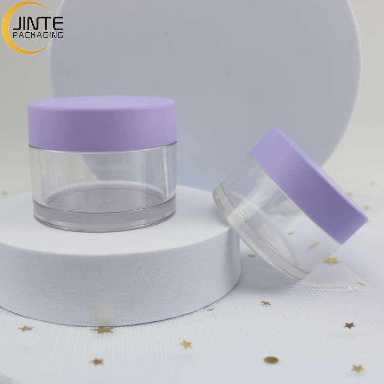 2021 Cosmetics packaging Container PETG Plastic Clear color jar with Purple lids for Sugar scrub and lip balm