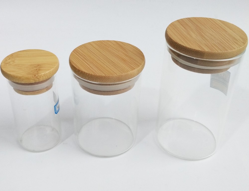 2021 Crok bamboo lid 4oz Round Cylinder spice Mason Jar set glass candy Borosilicate Dry wide mouth Rice Food storage Glass Jar