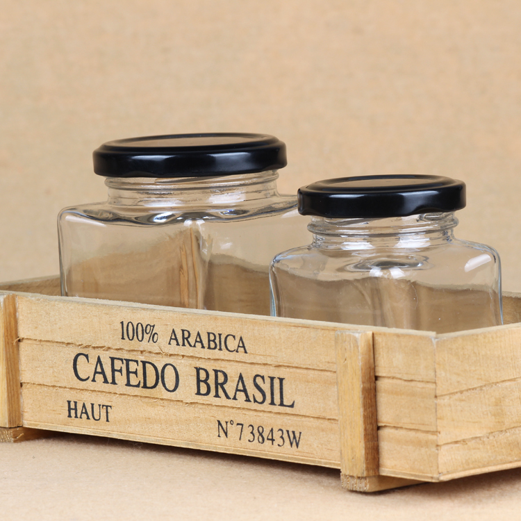 2021 Different size Square Shape Clear Glass Jar with Black Lid for Storage