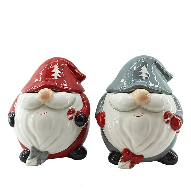 2021 Funny Christmas Santa ceramic cookie jar with lid Christmas Santa design ceramic food storage container