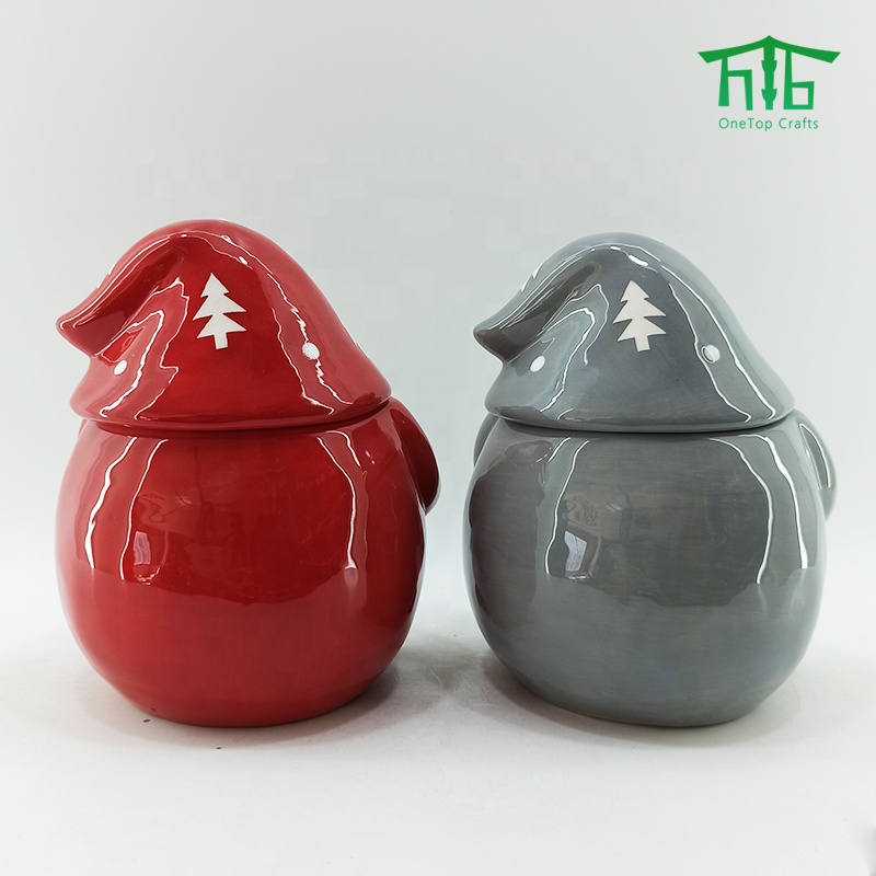 2021 Funny Christmas Santa ceramic cookie jar with lid Christmas Santa design ceramic food storage container