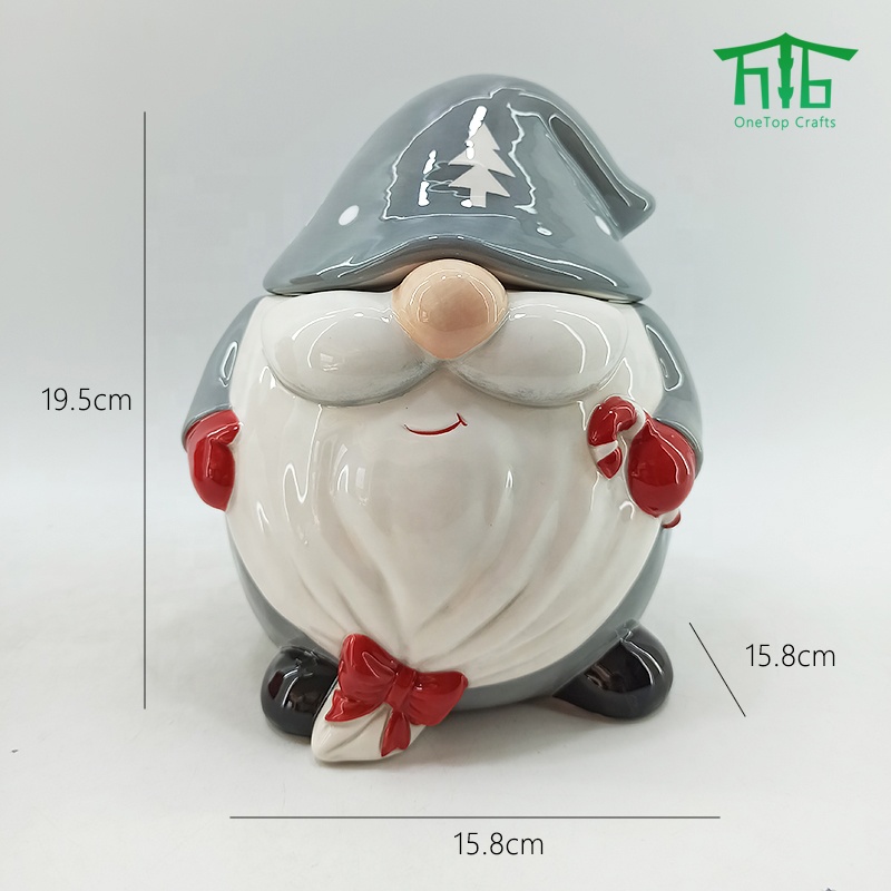 2021 Funny Christmas Santa ceramic cookie jar with lid Christmas Santa design ceramic food storage container