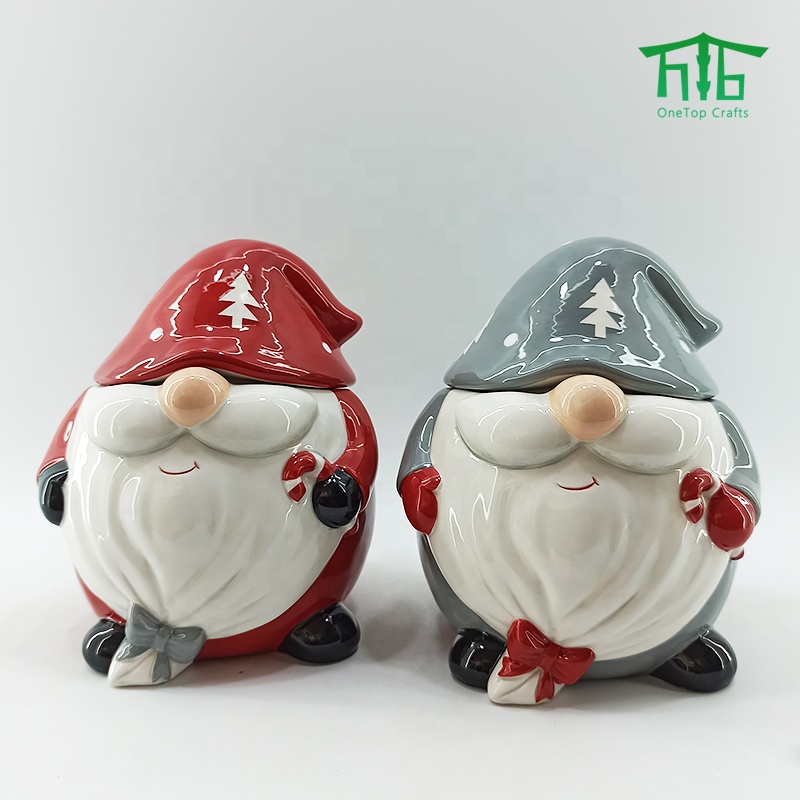 2021 Funny Christmas Santa ceramic cookie jar with lid Christmas Santa design ceramic food storage container