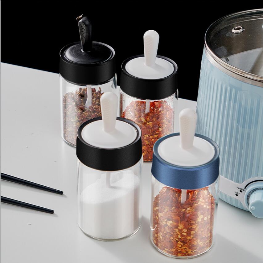 2021 Glass Seasoning Kitchen Spice Kit Bottles Pepper Spoon Seasoning Jars Oil Brush Honey Container Food Set Storage