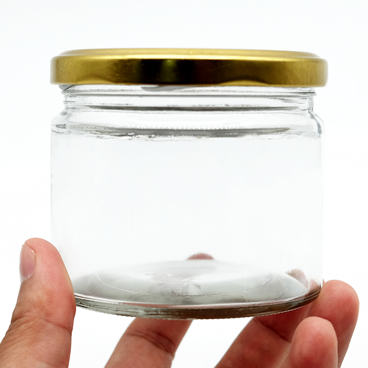 2021 Good Quality Glass Jam Jar with Golden Twist Off Lid 10oz Salsa Glass Jar Daily Use Food Preserving Jar