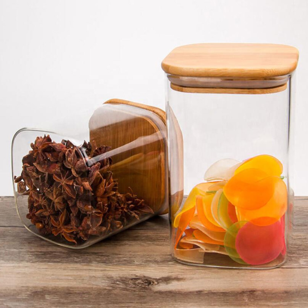 2021 High Quality square borosilicate coffee tea sugar spice food airtight glass jar storage