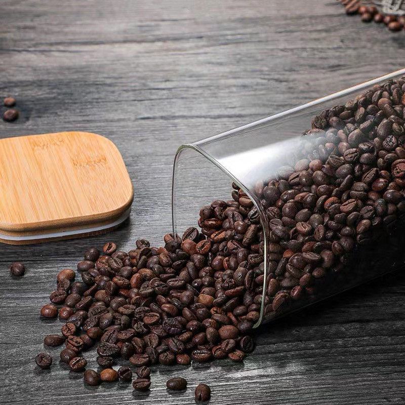 2021 High Quality square borosilicate coffee tea sugar spice food airtight glass jar storage