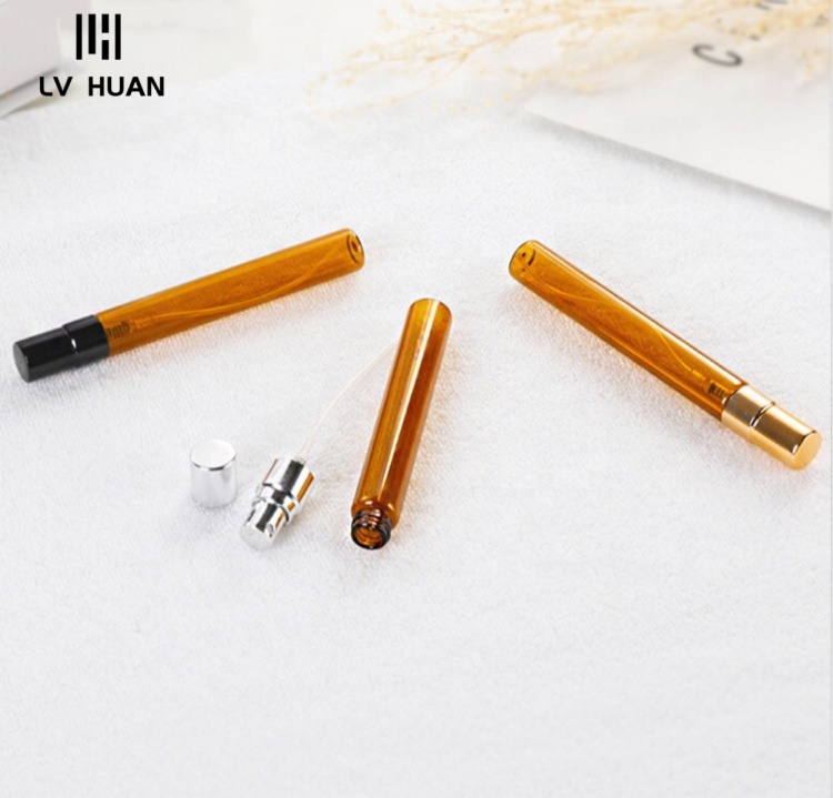 2021 Hot Sale 5Ml 10Ml Portable Amber Glass Spray Perfume Refillable Bottle Light-Proof Glass Aluminum Airless ump Bottle