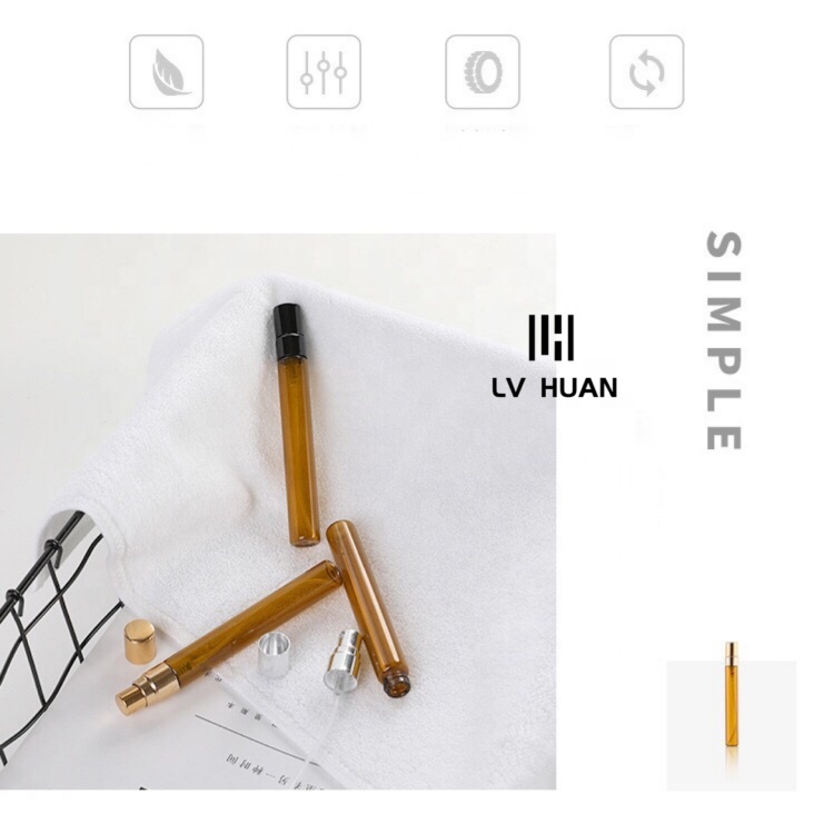 2021 Hot Sale 5Ml 10Ml Portable Amber Glass Spray Perfume Refillable Bottle Light-Proof Glass Aluminum Airless ump Bottle