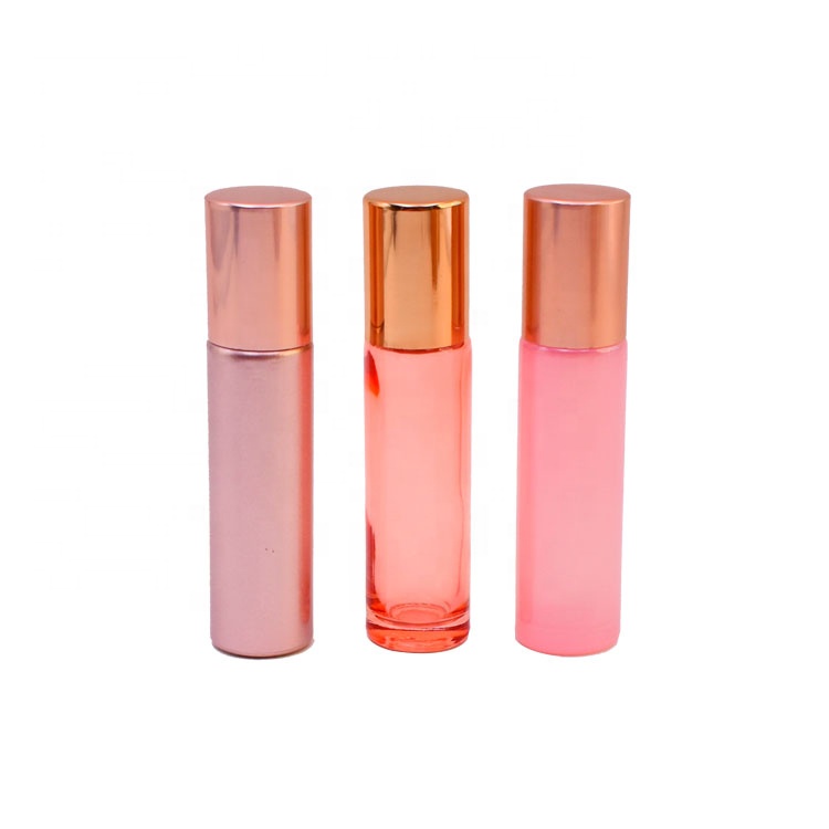2021 Hot Sale Essential Oil Packaging 10ml Rose Gold Glass Roll On Bottle With Stainless Steel Roller Ball