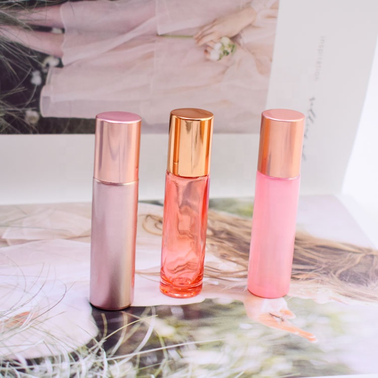 2021 Hot Sale Essential Oil Packaging 10ml Rose Gold Glass Roll On Bottle With Stainless Steel Roller Ball