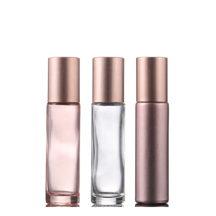 2021 Hot Sale Essential Oil Packaging 10ml Rose Gold Glass Roll On Bottle With Stainless Steel Roller Ball