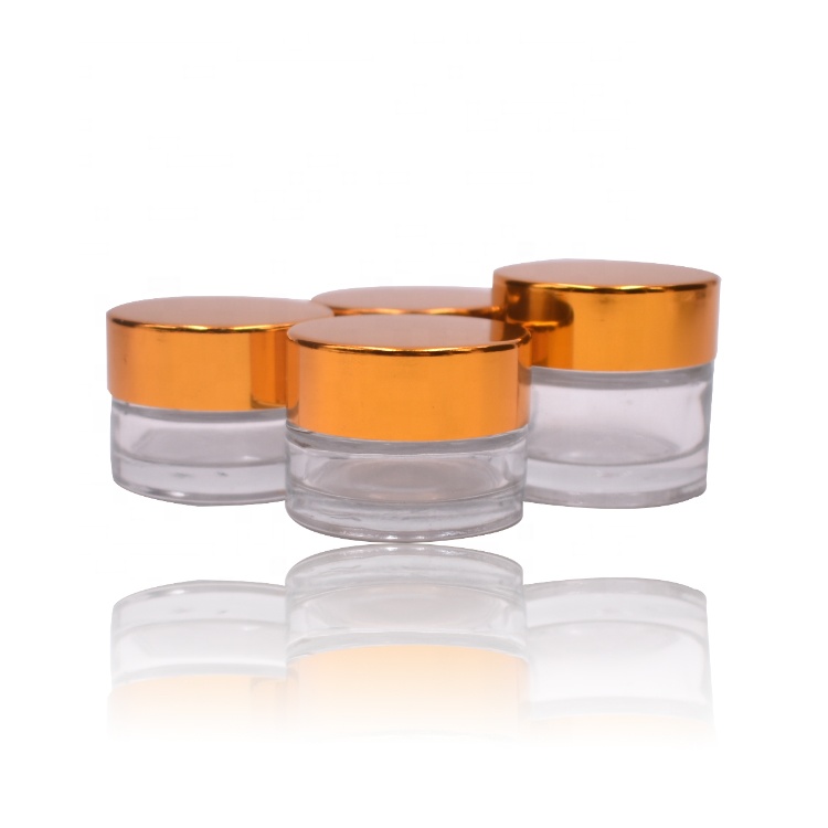 2021 Hot Sale Luxury Cosmetic Packaging For Cream Round Clear Mini Glass Jar 5g With Gold Lid