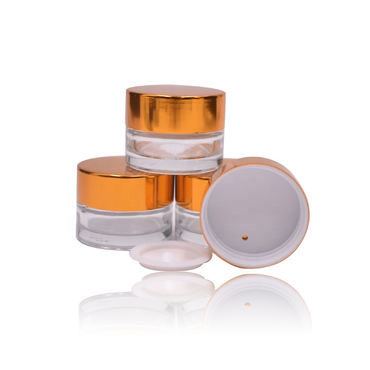 2021 Hot Sale Luxury Cosmetic Packaging For Cream Round Clear Mini Glass Jar 5g With Gold Lid