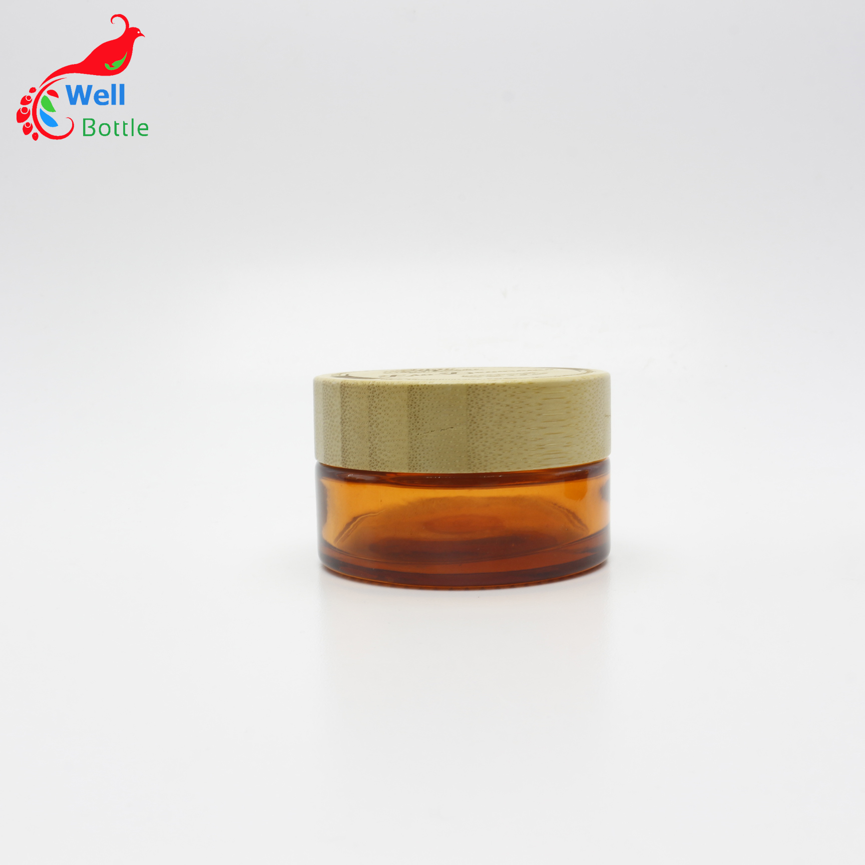 2021 Hot Sale round shape amber glass container with Bamboo lid cream jars 30ml for cosmetic skincare J099E