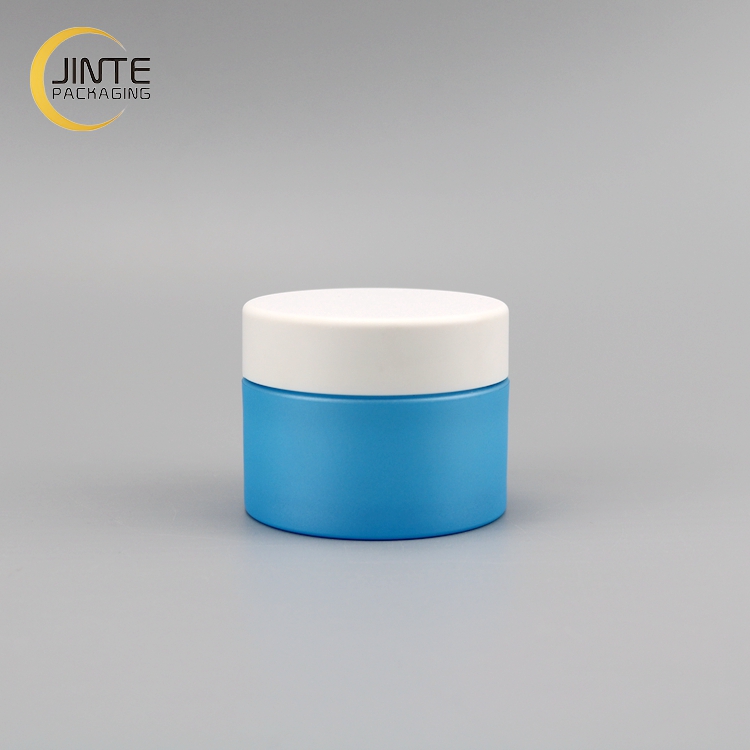 2021 New Color Matte Blue PETG Plastic Jar with Matte White Cap for Cream 50ml
