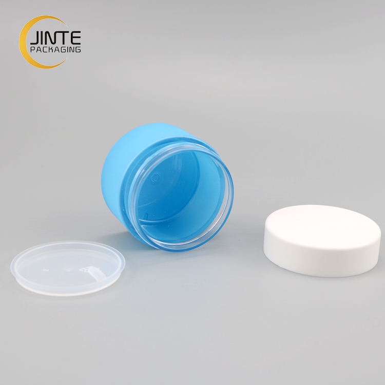 2021 New Color Matte Blue PETG Plastic Jar with Matte White Cap for Cream 50ml