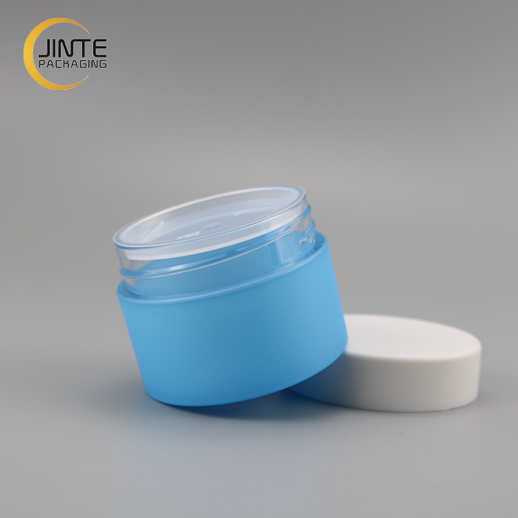 2021 New Color Matte Blue PETG Plastic Jar with Matte White Cap for Cream 50ml