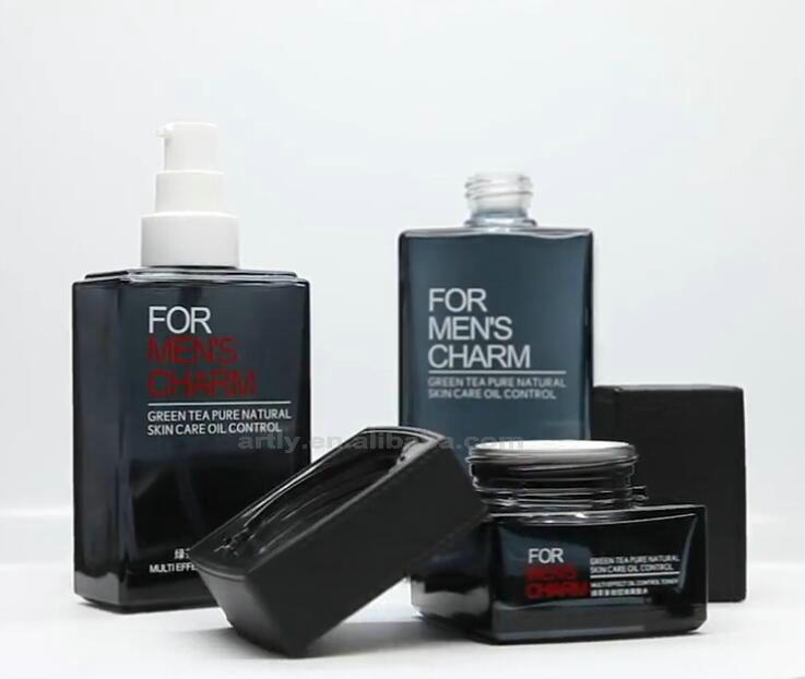 2021 New Design 100ml 120ml 50g Square Glass Bottles And Jars With Imitation Leather Cap Luxury Cosmetic Packaging For Men