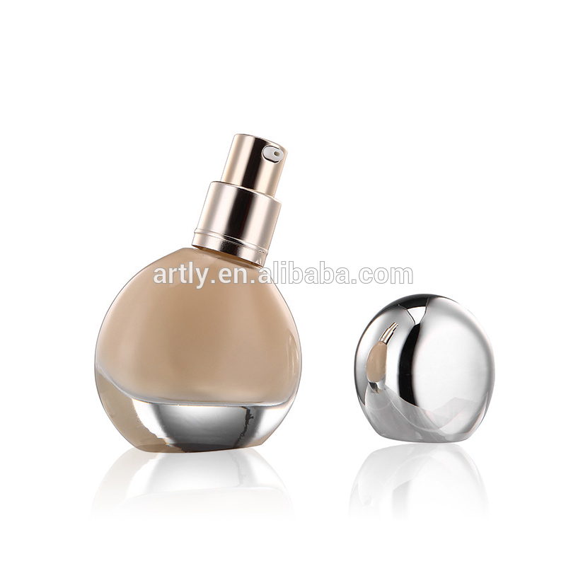2021 New Design Bulb Shape 30ml Glass Lotion Liquid Foundation Bottle BB Cream Bottle With Pump