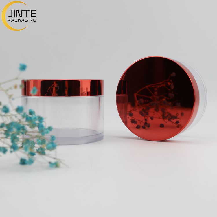 2021 New Design Cosmetic Eco-friendly Packaging PETG Containers Transparent Jar Body with Metal Color Lid