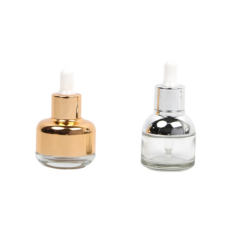 2021 New Design Empty Essential Oil Dropper Glass Bottle 30ml Clear Cosmetic Bottle With Aluminum Dropper