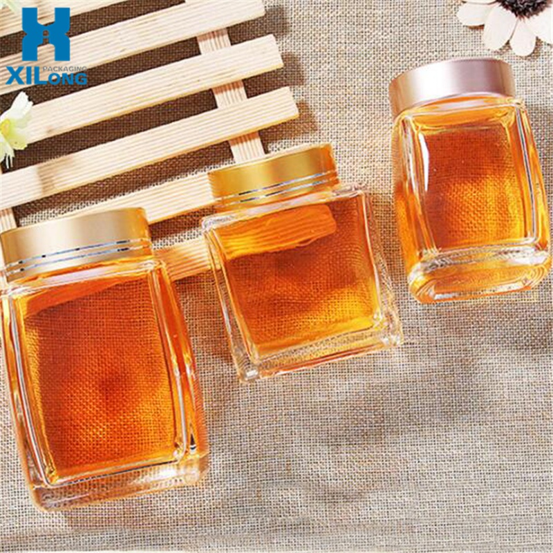 2021 New Design Luxury Square Honey Bee Glass Jar 180Ml/360Ml