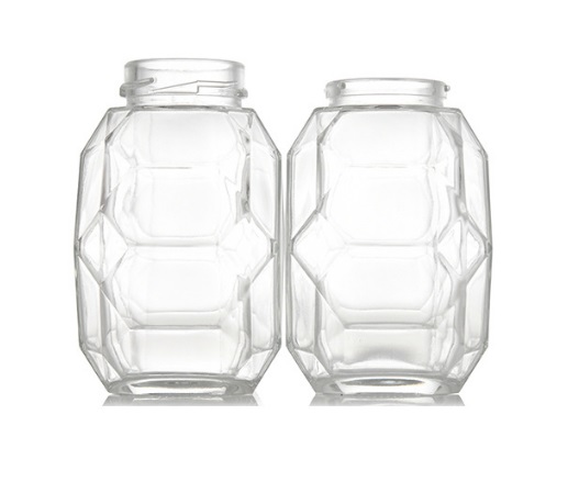 2021 New Design Special Shape 500g Glass Honey Storage Bottle Wooden Lid Honey Container Glass Honey Jar With Four lid