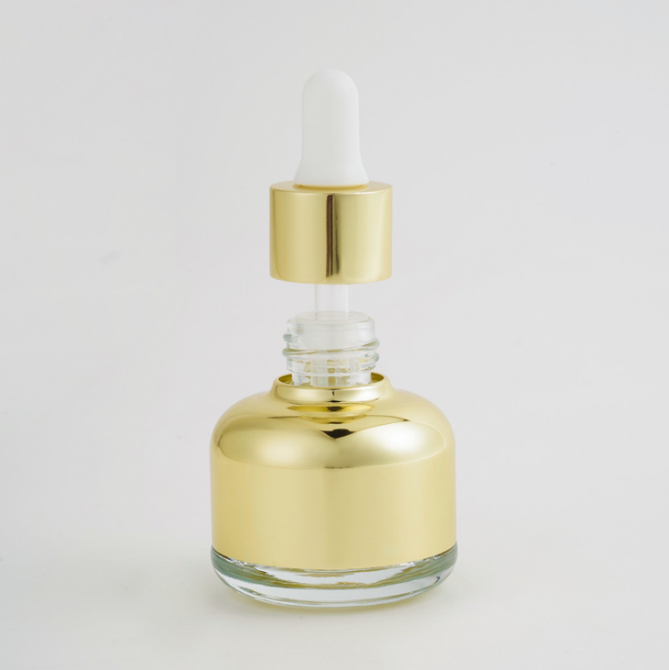 2021 New Free Sample Colorful plating 100ml luxury cosmetic perfume serum bottle round shape glass essential oil dropper bottle