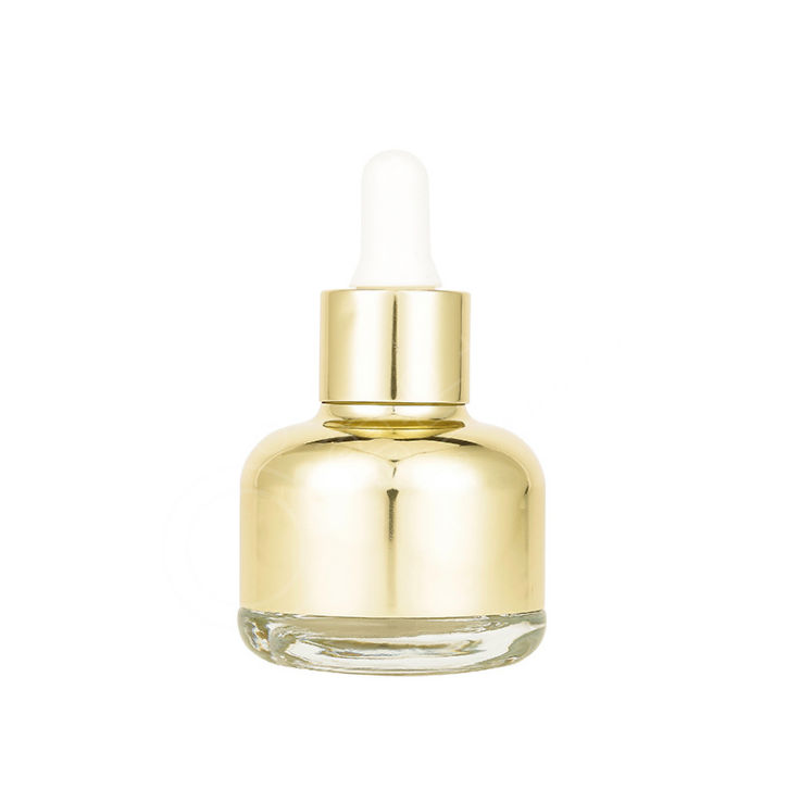 2021 New Free Sample Colorful plating 100ml luxury cosmetic perfume serum bottle round shape glass essential oil dropper bottle