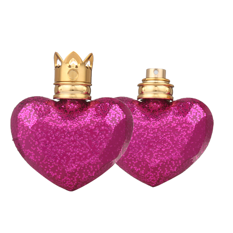 2021 New Inventions Cosmetic Packaging 30ml Pink Heart Shaped Glass Perfume Bottle