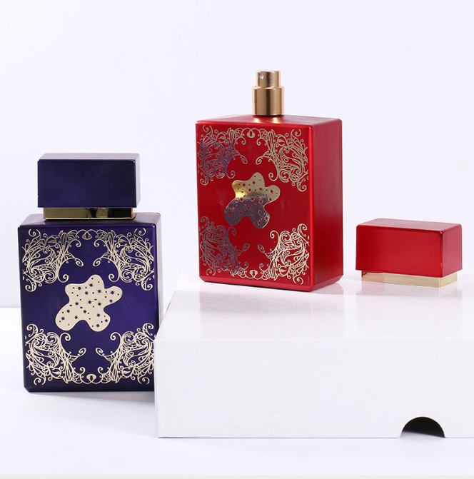 2021 New Luxury Exquisite Plating Hot Sale colorful Empty 100ml square perfume Glass Bottle,pump spary bottle for liquid perfume