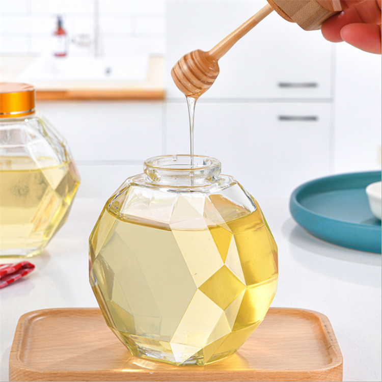 2021 New hot sale 500g hexagonal glass honey jar with stir bar