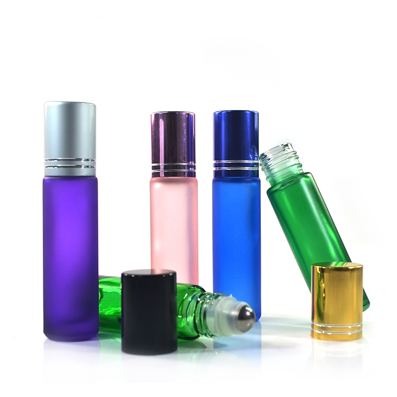 2021 New popular cosmetic frosted colored glass oil perfume roller bottles 10ml