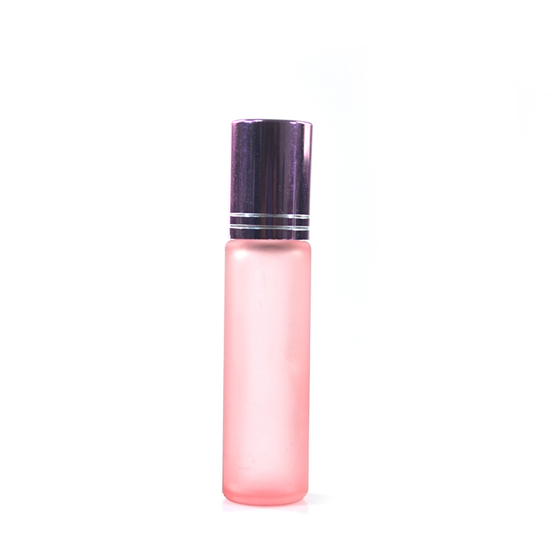 2021 New popular cosmetic packaging 10ml frosted pink essential oil roller ball perfume bottles with aluminum lid