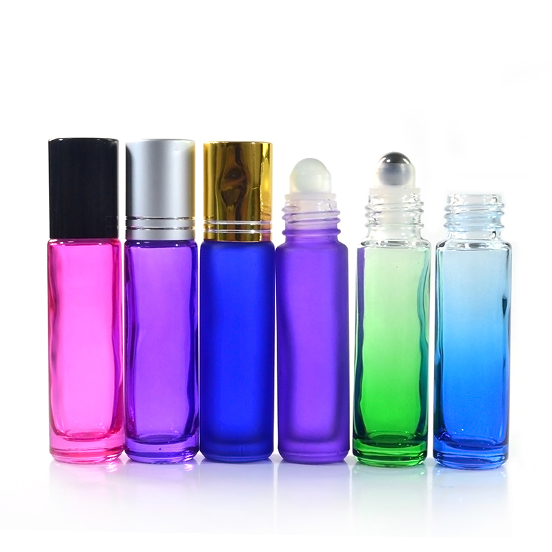 2021 New popular cosmetic packaging 10ml frosted pink essential oil roller ball perfume bottles with aluminum lid