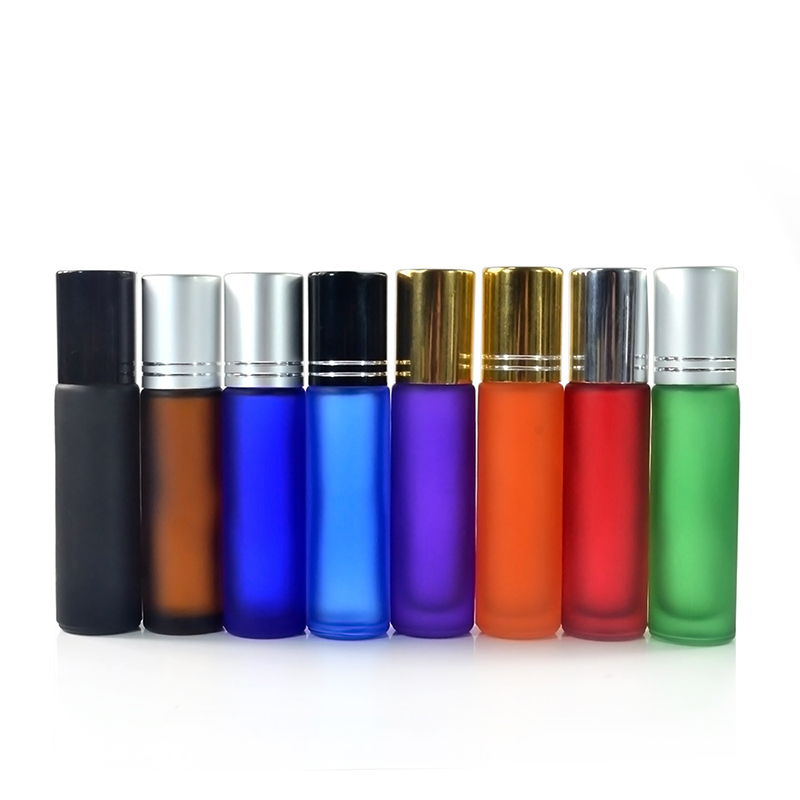 2021 New style pink blue purple black 10ml matte glass essential oil roller bottles