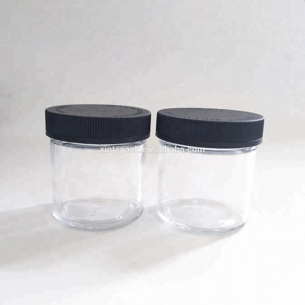 2021 Refillable 2oz 4oz empty round black cbd flower container storage weed glass jar with child proof cap