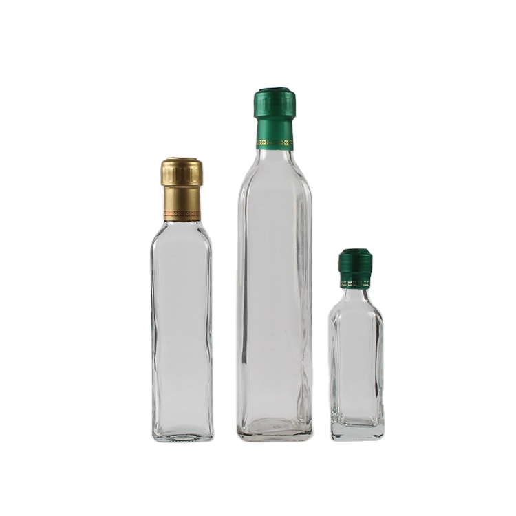 2021 Square Clear Glass Olive Oil Bottle with Screw Cap 100ml 275ml 500ml