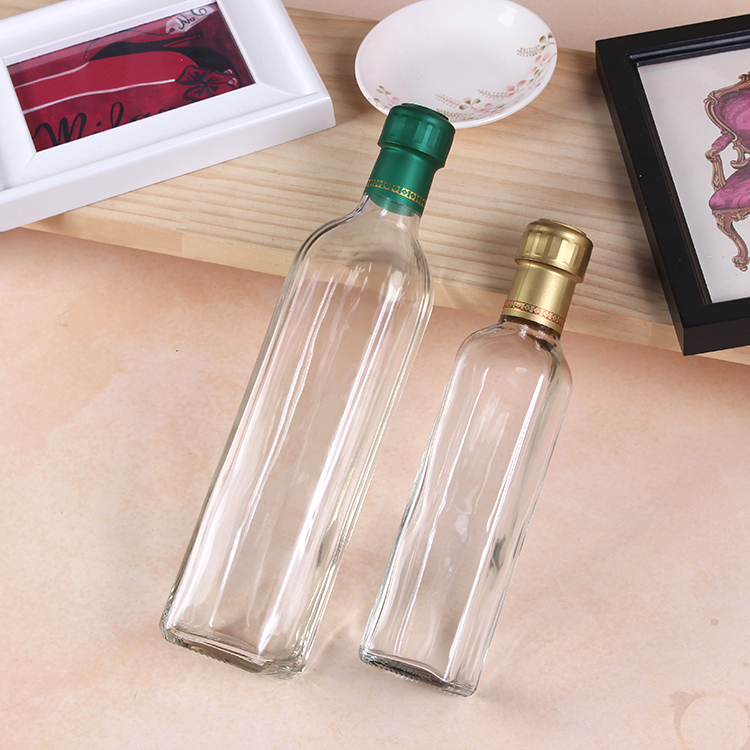 2021 Square Clear Glass Olive Oil Bottle with Screw Cap 100ml 275ml 500ml