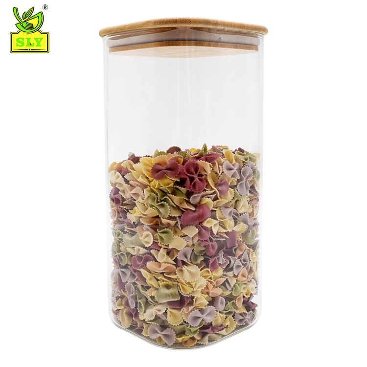 2021 Trend Glass Food Storage Jar with Bamboo Lid Glass Candy Jar