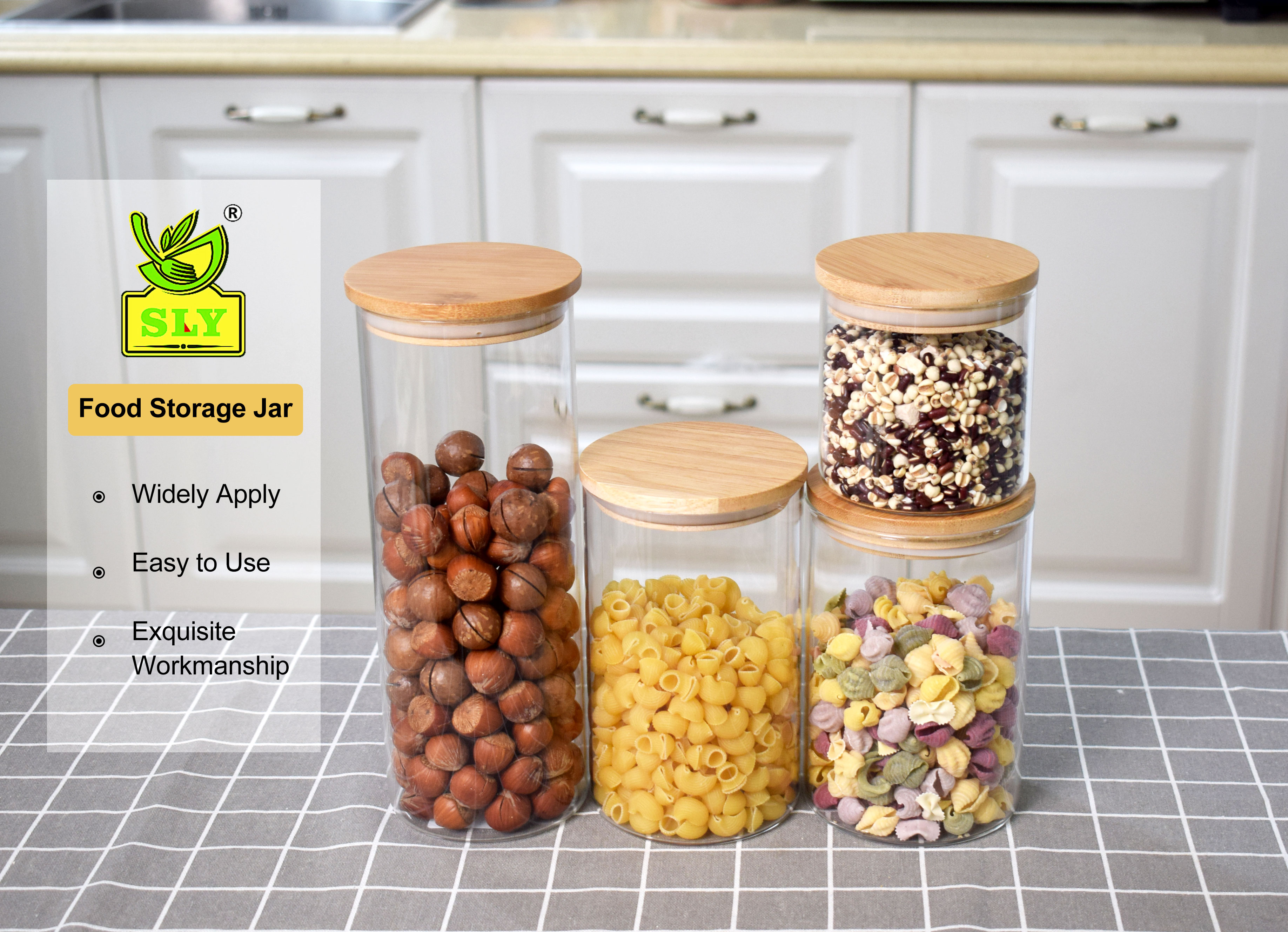 2021 Trend Glass Food Storage Jar with Bamboo Lid Glass Candy Jar