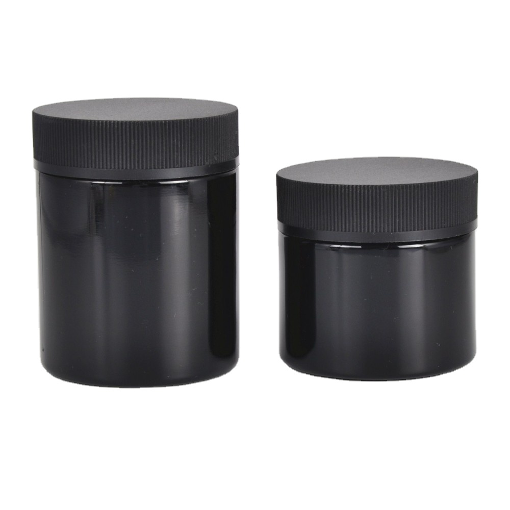 2021 Wholesale black uv tall round violet screw top smell proof wide mouth storage stash glass jars