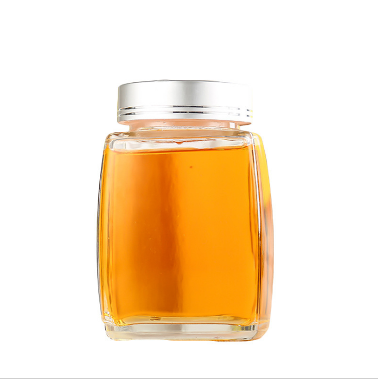 2021 Wholesale transparent 8oz 10oz 11oz 12oz Square Glass Honey Container Honey Storage Bottle Glass Honey Jar With Matel Lid