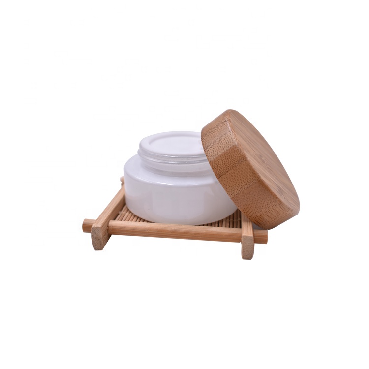 2021 eco friendly skin care face cream cosmetic jar empty 1oz 30g white bamboo cosmetic jar glass