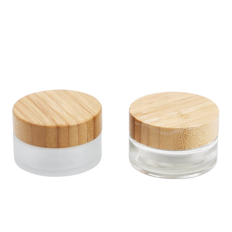 2021 factory direct sale high quality face cream beauty 15g 30g 50g 100g frosted clear glass cream jar with bamboo lid