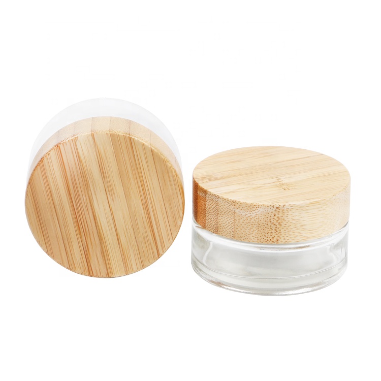 2021 factory direct sale high quality face cream beauty 15g 30g 50g 100g frosted clear glass cream jar with bamboo lid