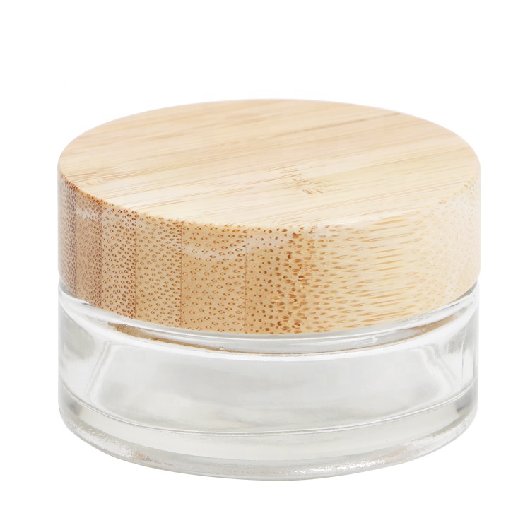 2021 factory direct sale high quality face cream beauty 15g 30g 50g 100g frosted clear glass cream jar with bamboo lid
