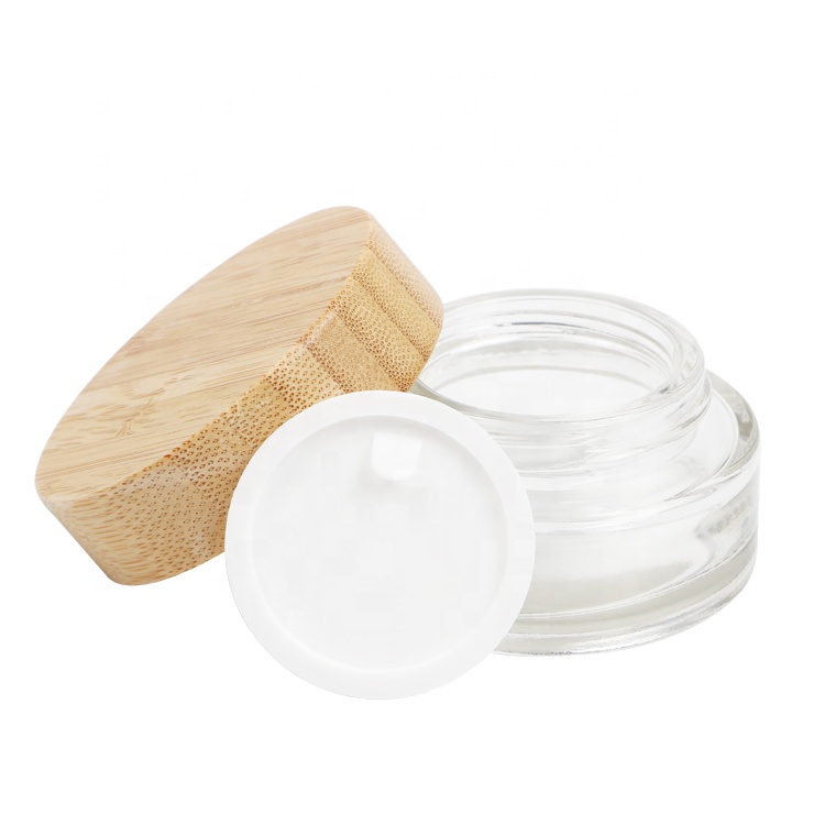 2021 factory direct sale high quality face cream beauty 15g 30g 50g 100g frosted clear glass cream jar with bamboo lid
