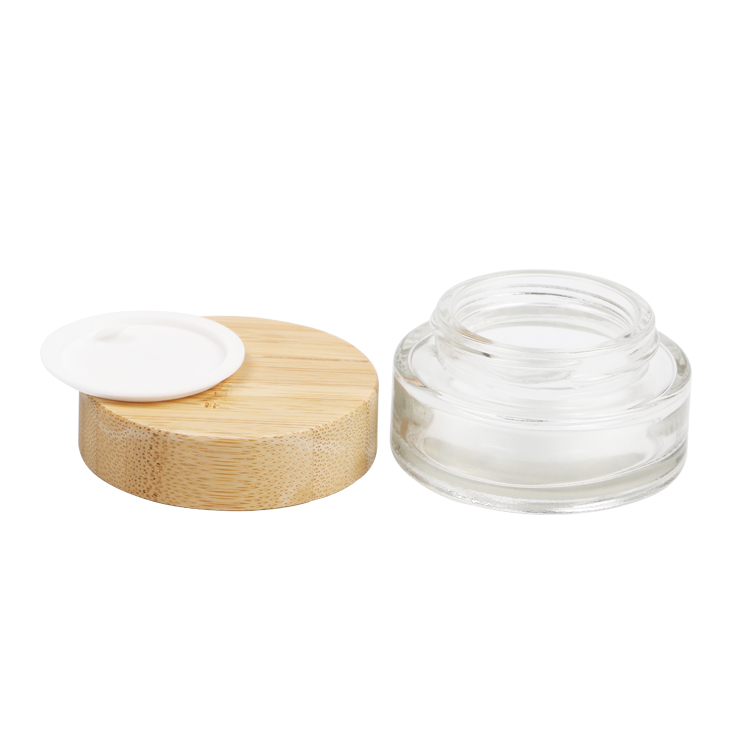 2021 factory direct sale high quality face cream beauty 15g 30g 50g 100g frosted clear glass cream jar with bamboo lid